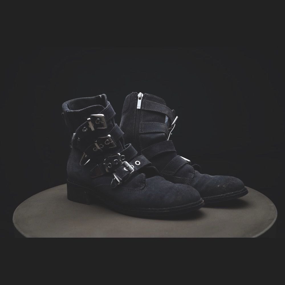 Grey suede moto booties